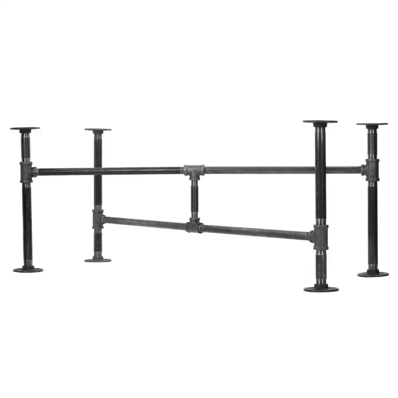 Industrial Steel Pipe Coffee Table with Adjustable Base