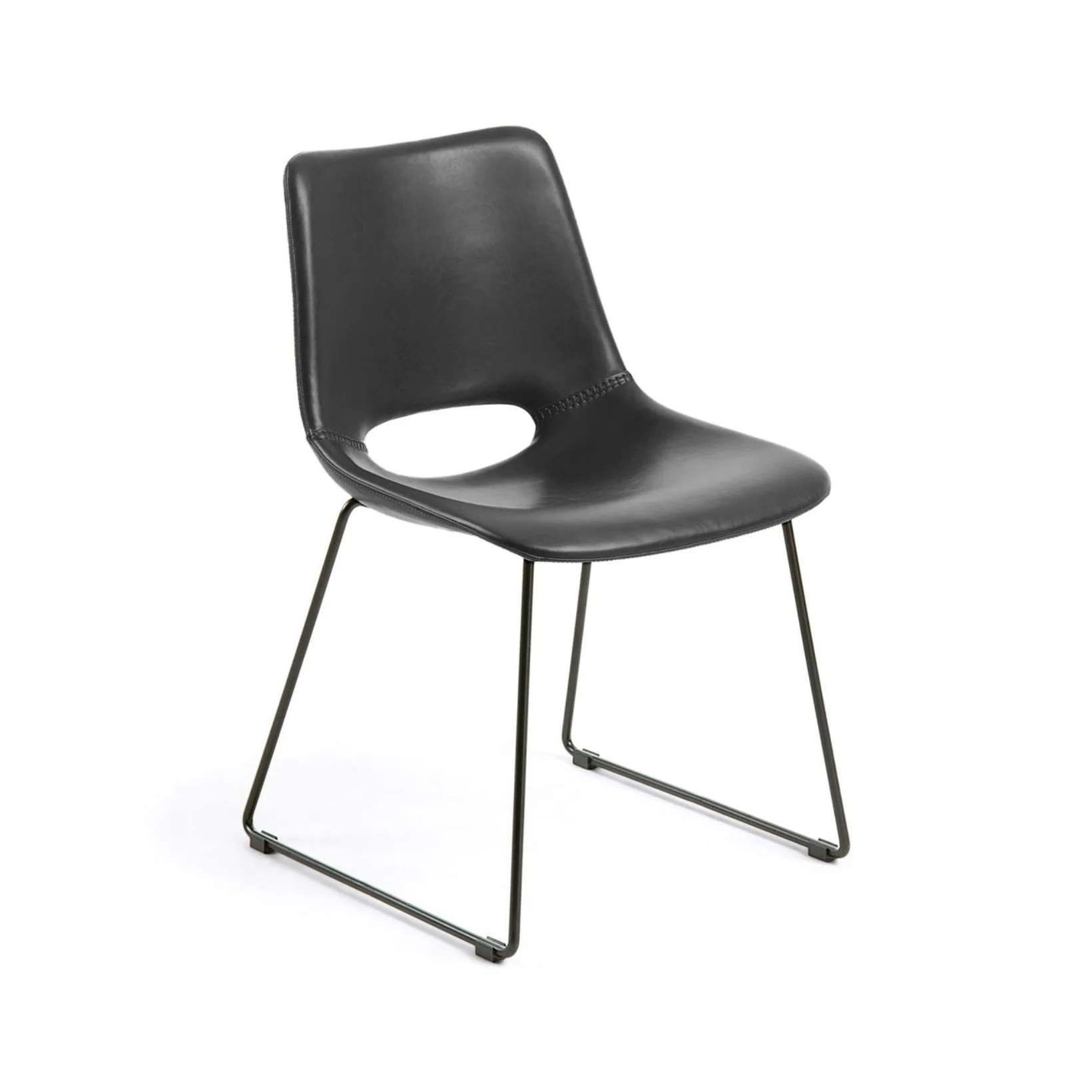 Mid-Century Black Synthetic Leather Dining Chair for Dining Room