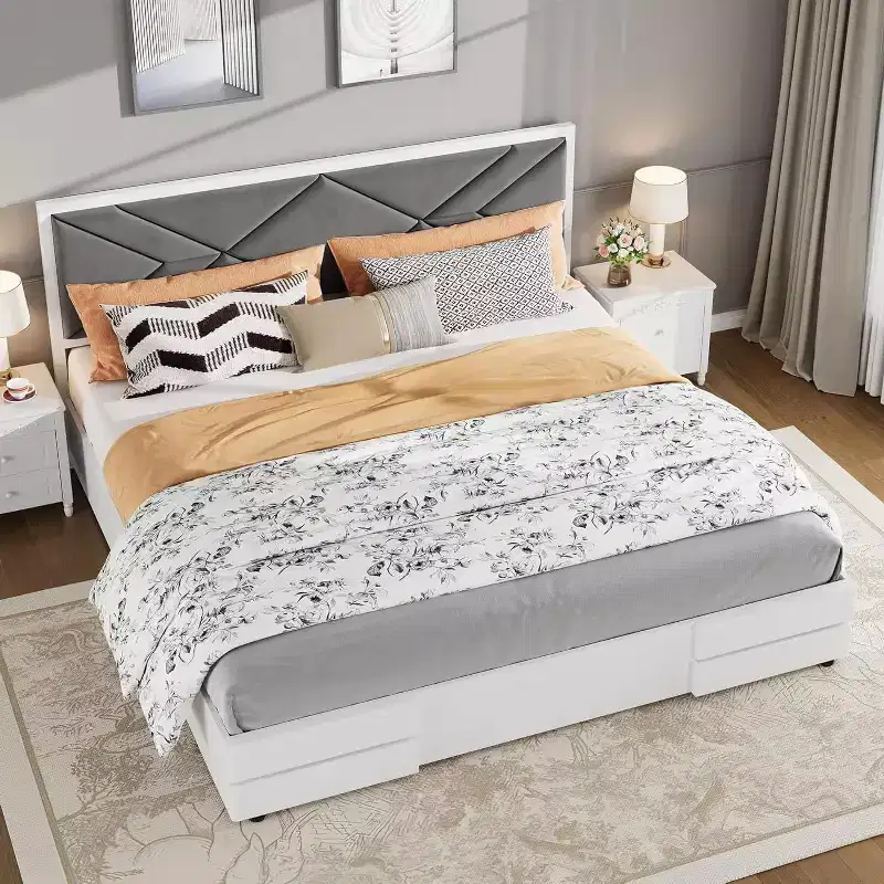 Upholstered Bed Frame, Tufted Design Soft Headboard, Wooden Slat Support, Mattress Foundation No Box Spring Needed, Stable & Quiet Full Bed Frame