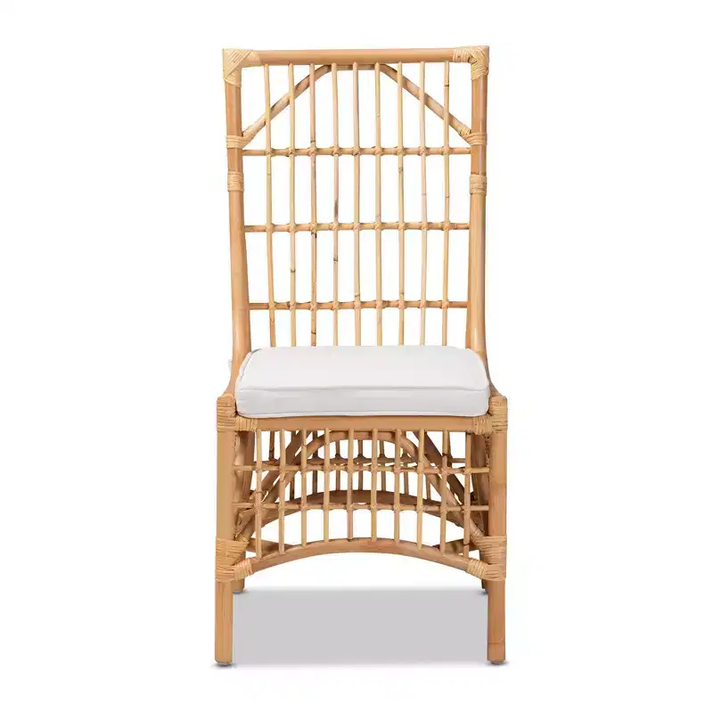 bali & pari Rose Fabric Upholstered and Rattan Dining Chair White/Natural: Cotton-Polyester Blend, Bohemian Style, No Assembly Required