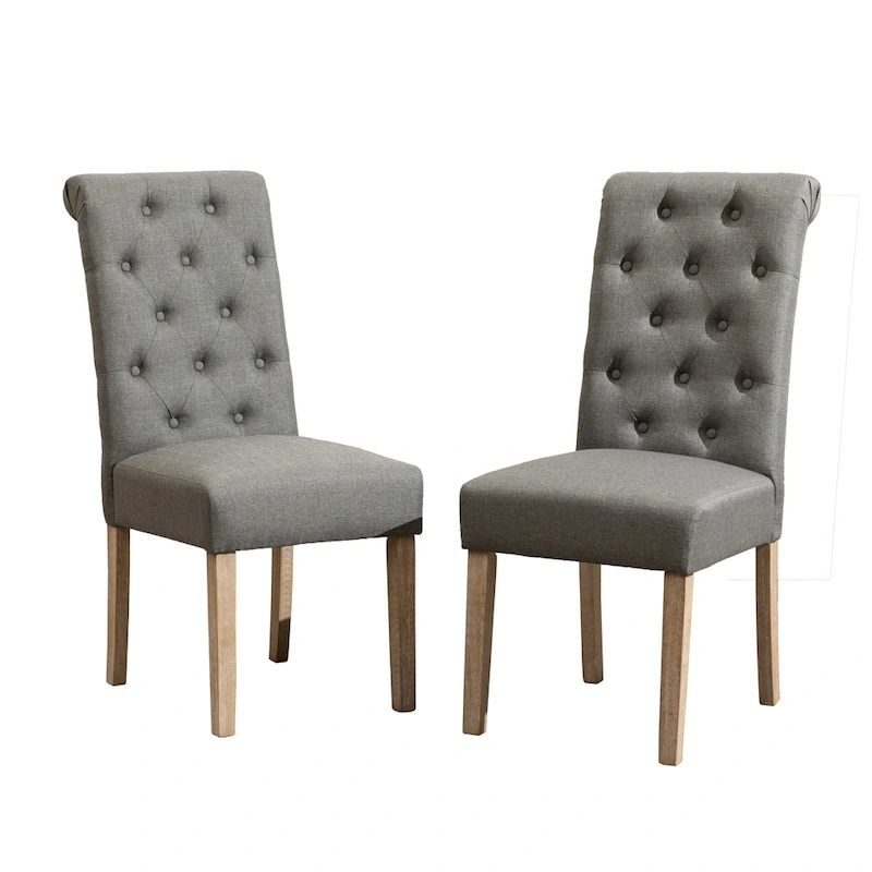 Roundhill Amonia 7-piece Dining Set, Turned-Leg Dining Table with 6 Tufted Chairs