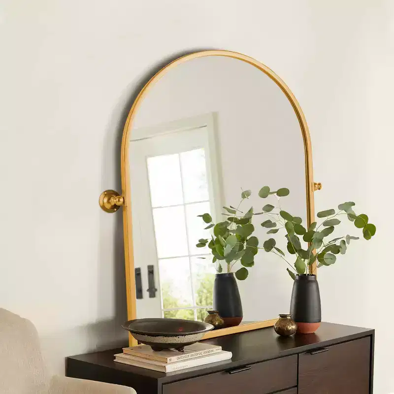 MAYEERTY Gold Metal Frame Right-Angle Arched Wall Mounted Accent Mirror 36 x 24 x 2