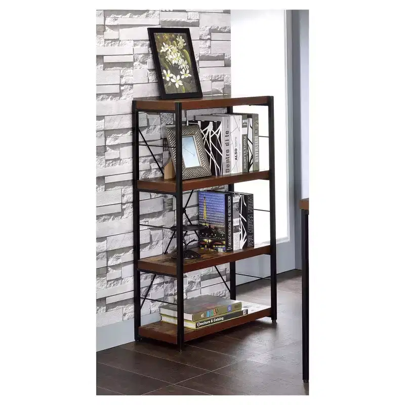 Acme Furniture 43 Decorative Bookshelf Oak: Scandinavian Style, Metal Frame, Open Back, 4-Tier Storage