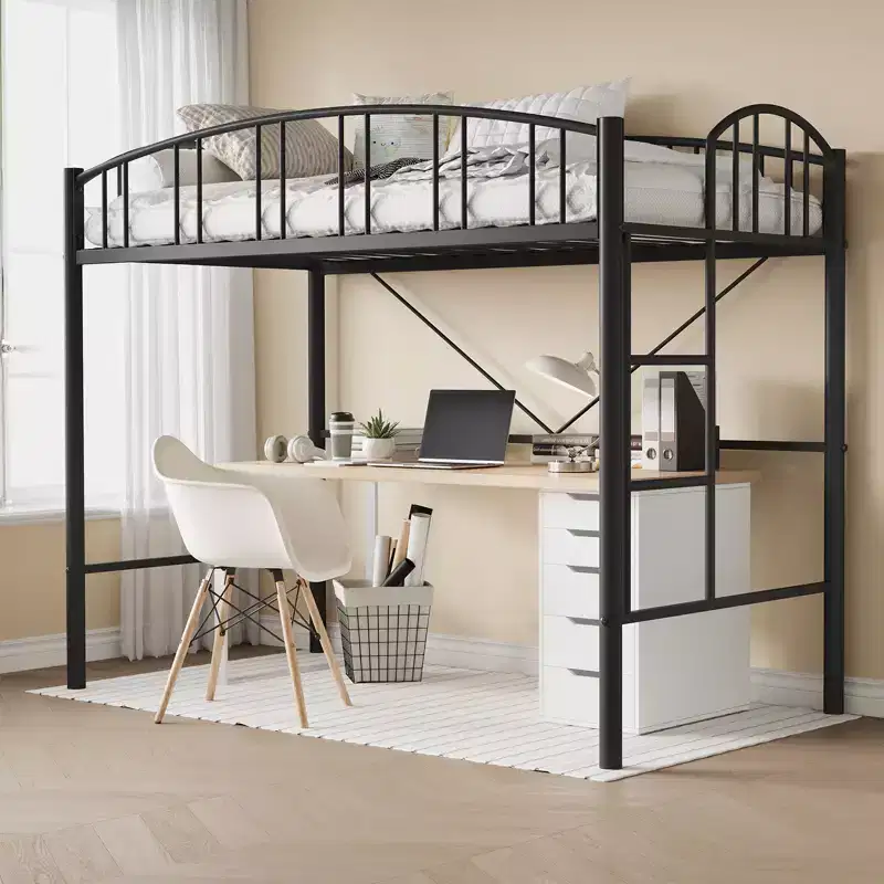 Garvee Loft Bed Twin Size, Heavy Duty Metal Loft Bed Frame with Arched Guardrail and Safety Ladder, Space-Saving, No Box Spring Needed, Black