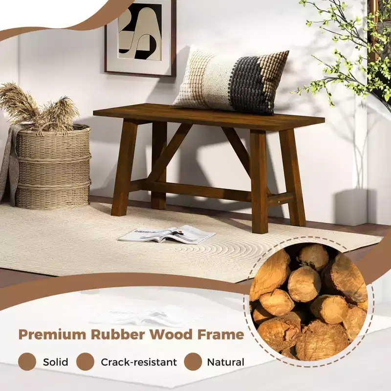 1/2 PCS Wooden Dining Bench Farmhouse Shoe Bench Entryway Seat with Rubber Wood Frame