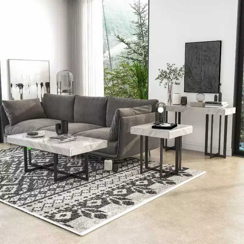 3pc Rohde Contemporary Coffee Table Set with Drawers Gray/Gum Metal - miBasics
