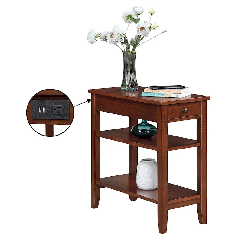 1 Drawer Chairside End Table with Charging Station and Shelves