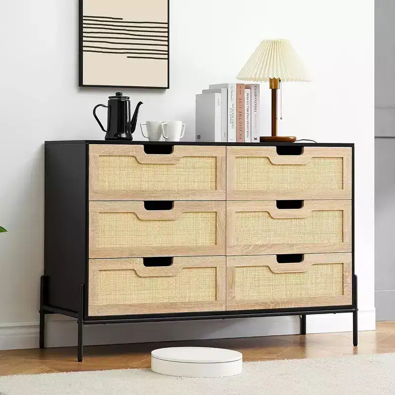 Whizmax Rattan Dresser, 6-Drawer Tall Dresser for Bedroom, Storage Dresser Organizer Units for Closet Living Room Hallway Entryway