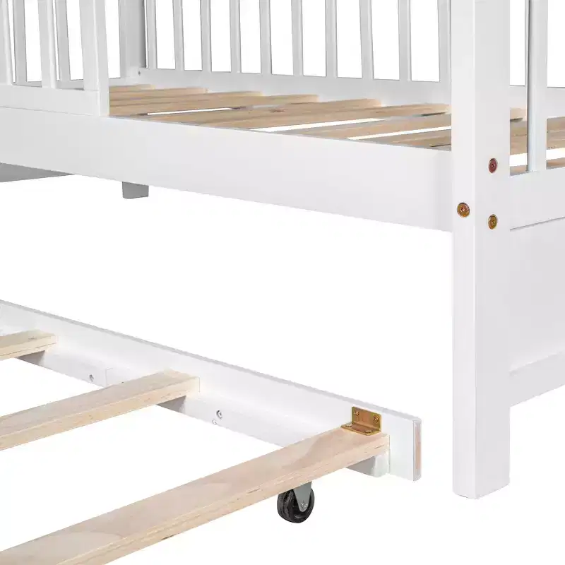 Luxystar Wood House Bed Frame with Trundle and Shelves, White