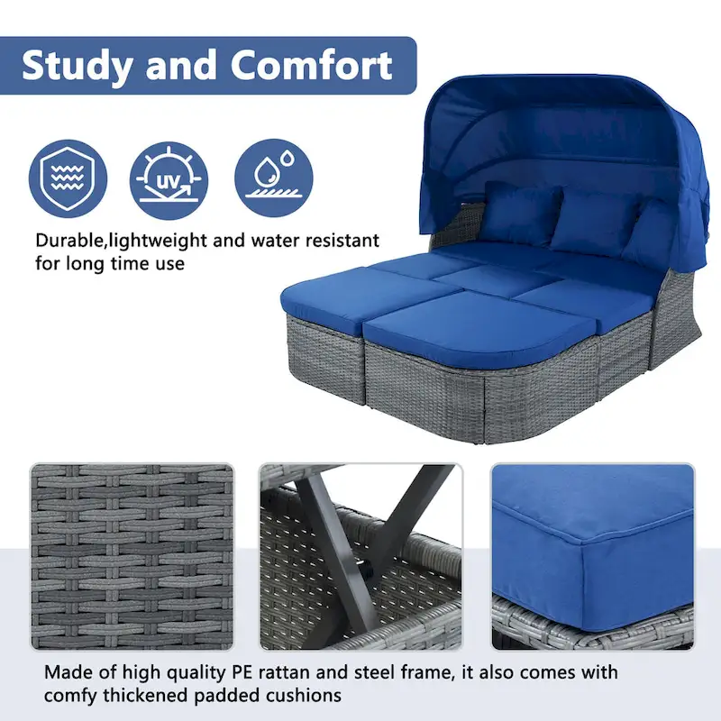 Modular Daybed Sunbed Patio Canopy Bed Wicker Conversation Set