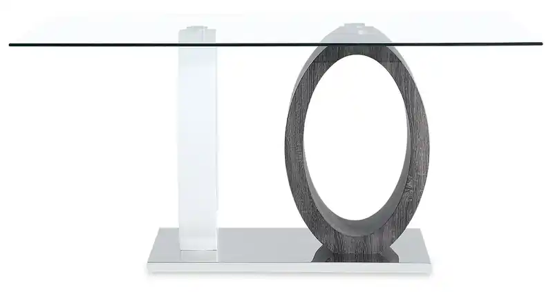 Dining Table with Glass Top, Pedestal Base, 63W - Grey & White