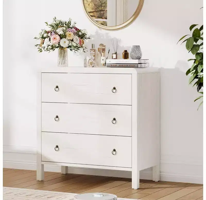 3 Drawer Modern White Chest of Drawers for Bedroom Living Room