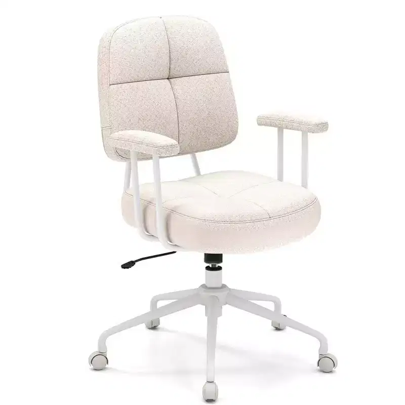 Costway Home Office Chair Leathaire Upholstered Task Chair with Cushioned Back & Armrests Brown/Beige