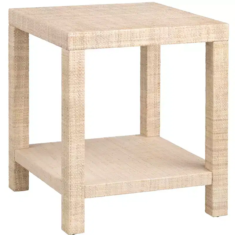 Square Tan Rattan Accent End Table