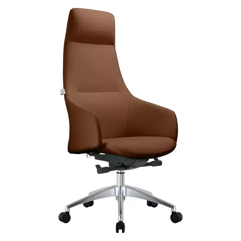 LeisureMod Celeste High-Back Leather Office Chair with Headrest - Modern Iron Frame Swivel & Tilt Executive Desk Chair