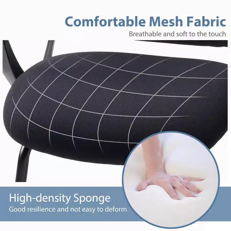 Set of 2 Ergonomic Executive Office Chairs with Sled Base, Mesh Back, Comfortable Arms, Lumbar Support, and No Wheels