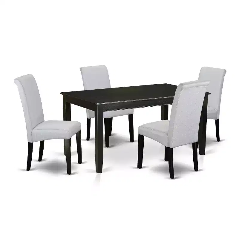 Coastal Kitchen Table Set 5 Piece - Linen Gray Fabric Parsons Chairs - Modern Dining Room Furniture