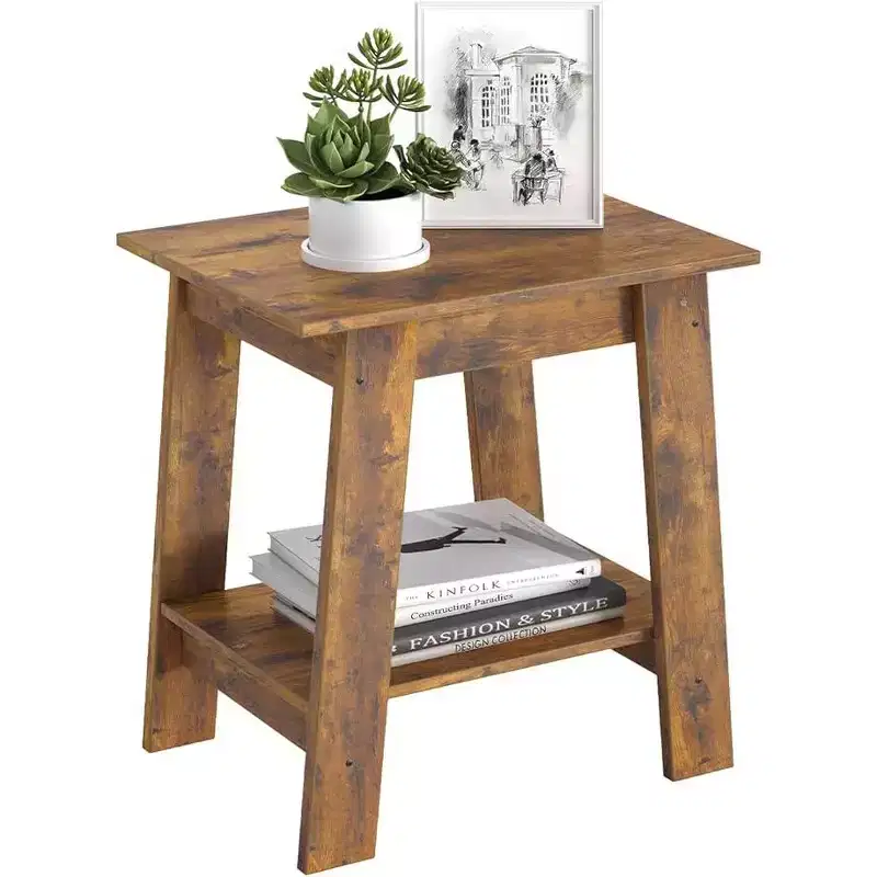 End Table, Nightstand with 2-Tier Storage, Wood, Narrow Side Table for Small Spaces, Bedroom, Entryway, Rustic Brown