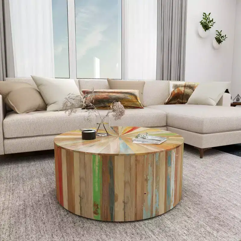 Brown Round Reclaimed Wood Coffee Table – Rustic, 1 Piece