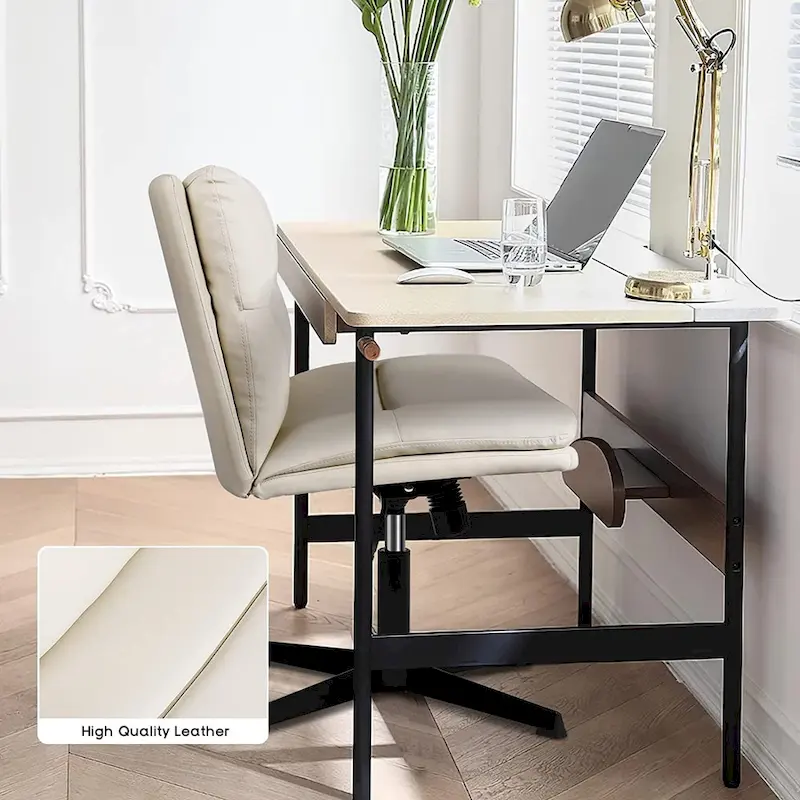BOSSIN Criss Cross Chair Armless Office Desk Chair No Wheels,PU Leather Padded Modern Swivel Vanity Chair office chair