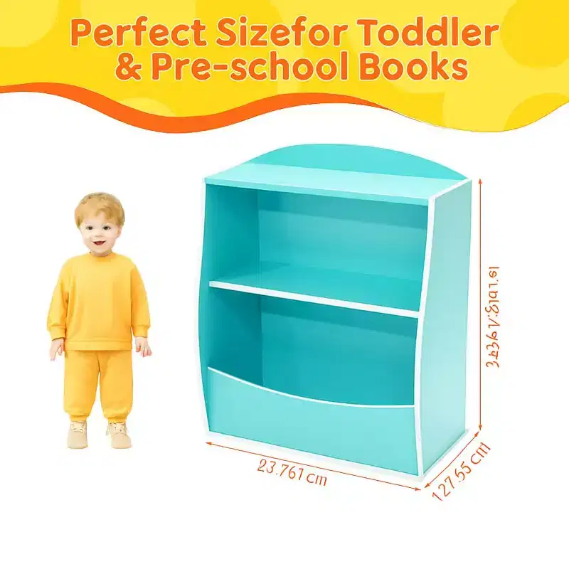 Children's Bookshelf - Book Storage Organizer, Double Layer Kids Toy Storage Cabinet with Open Compartments for Bedroom, Kids Room, Playroom