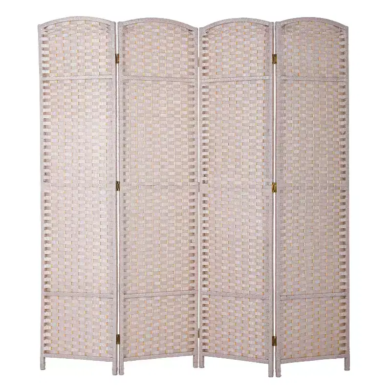 Round Top Woven Room Divider - 4/6/8-Panel Foldable Partition Screen