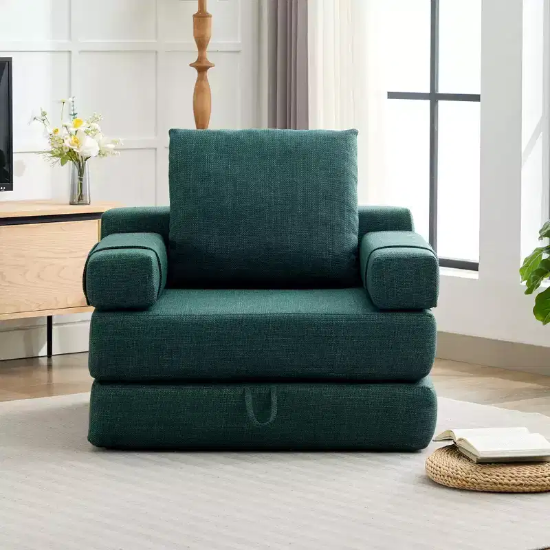 Fold-Down Convertible Sleeper Sofa Chair with Removable Armrests & Washable Cover