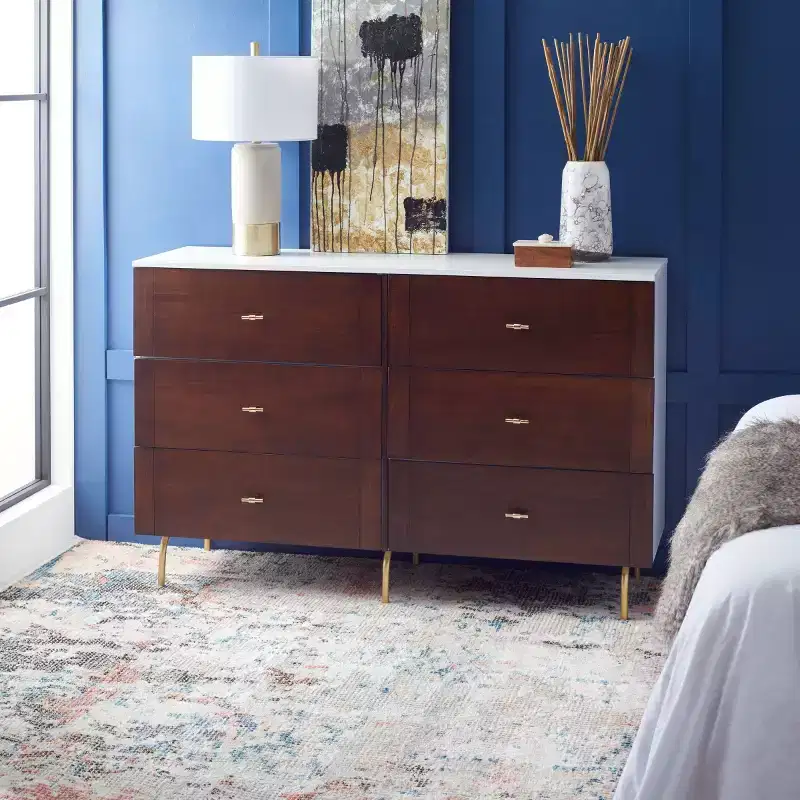 Genevieve 6 Drawer Dresser - DRS5002 - Walnut/White - Safavieh