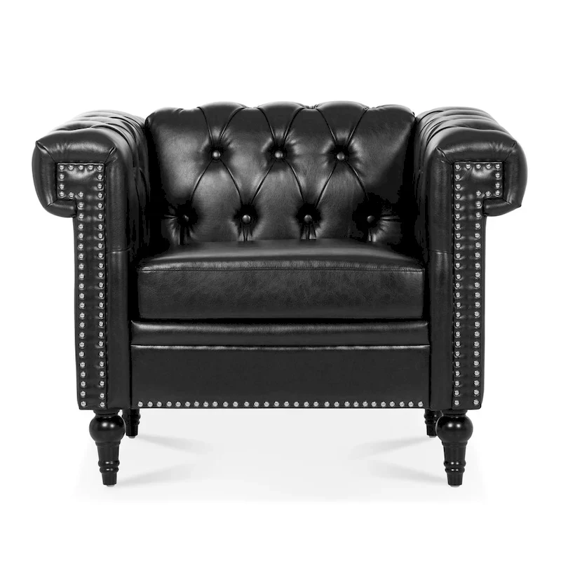 Black Modern 39 Tufted Accent Chair with Nailheads