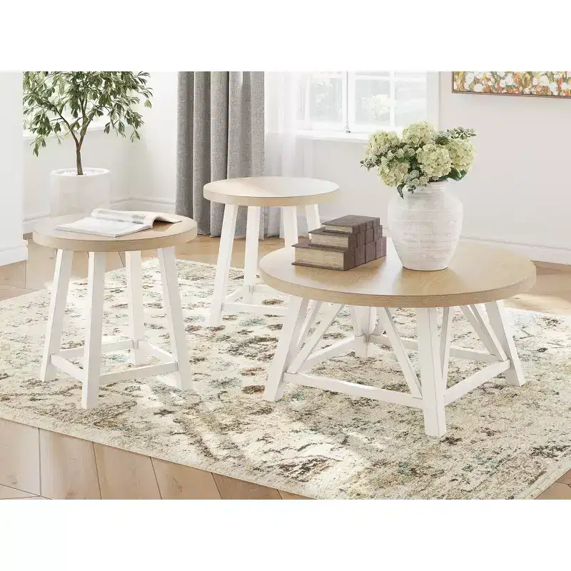 Signature Design by Ashley Fawndell 3-Piece Coffee Table Set with End Tables - Antique White/Brown Finish