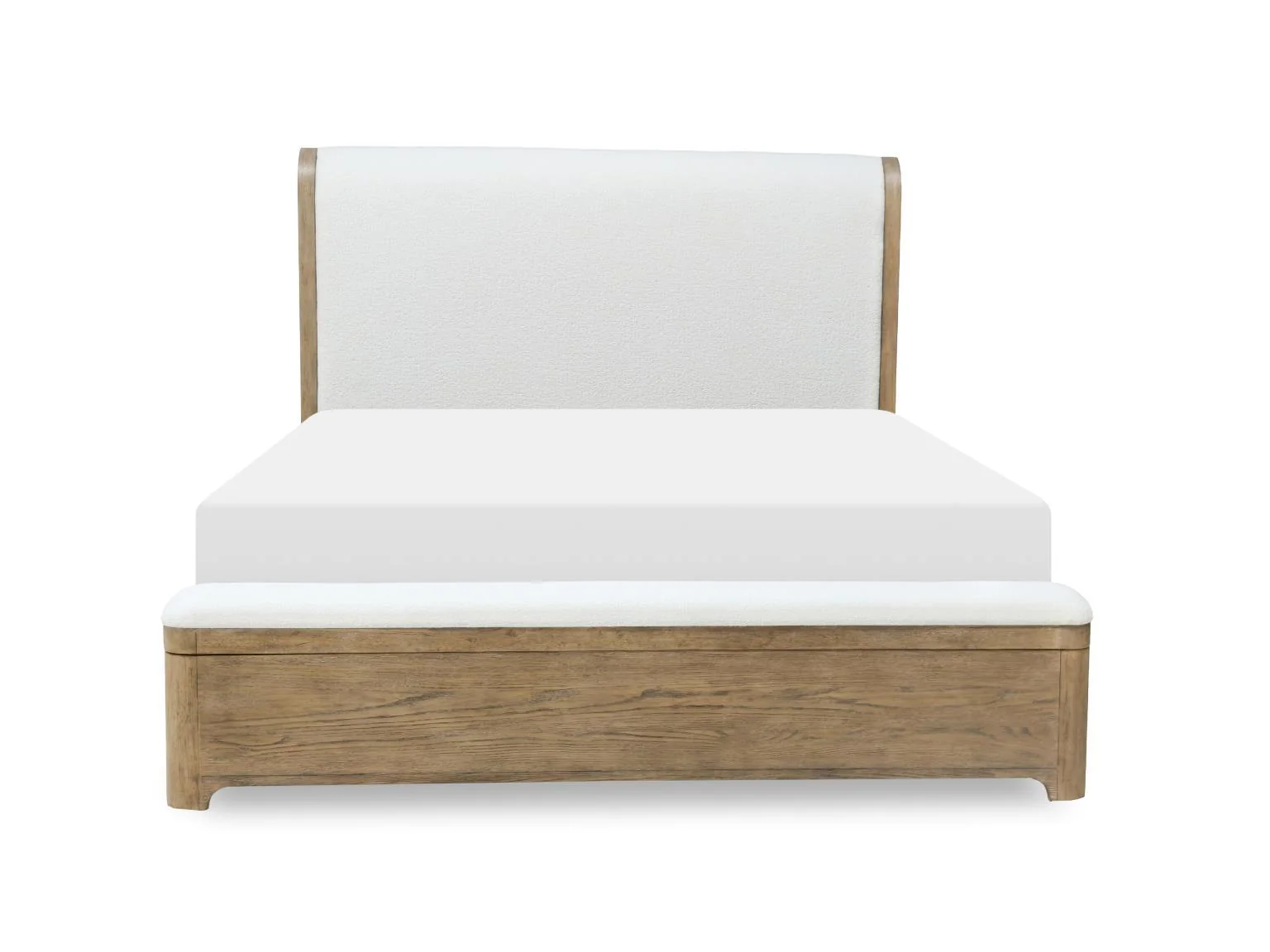Complete Upholstered Sleigh Bed With Storage Footboard — Gentle case shaping brings a subtle elegance and a smooth