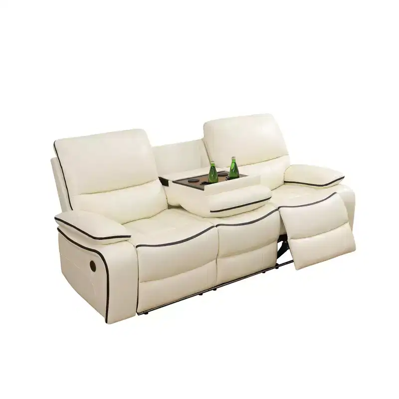 Electric 3-Seat Power Reclining Sofa with USB Charging, LED Lighting & Reversible Table – Off-White