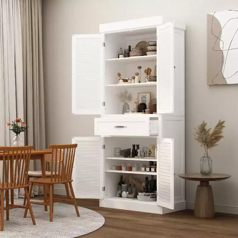 Famapy Wooden Storage Cabinet with 4 Doors in Shutter Finish Design