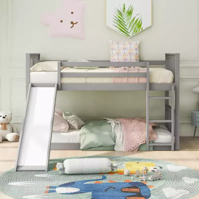 Whisen Twin Over Twin Bunk Bed with Slide and Ladder, Designed for your safety