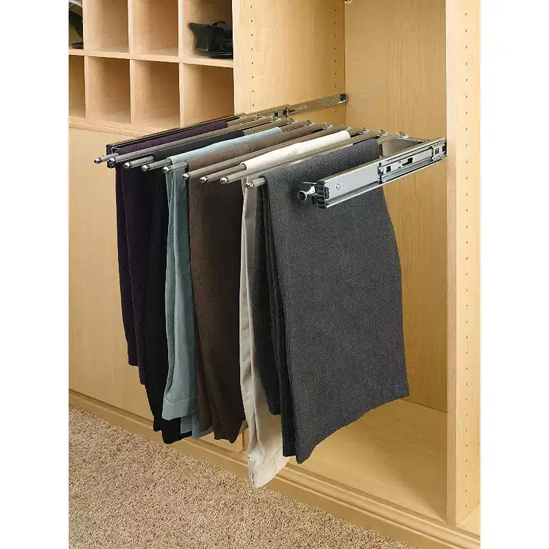 24 Pull Out Wire Frame for 9 Pairs of Trouser Pant Rack for Space Saving Home Closet Storage Organization, Chrome, PSC-2414CR