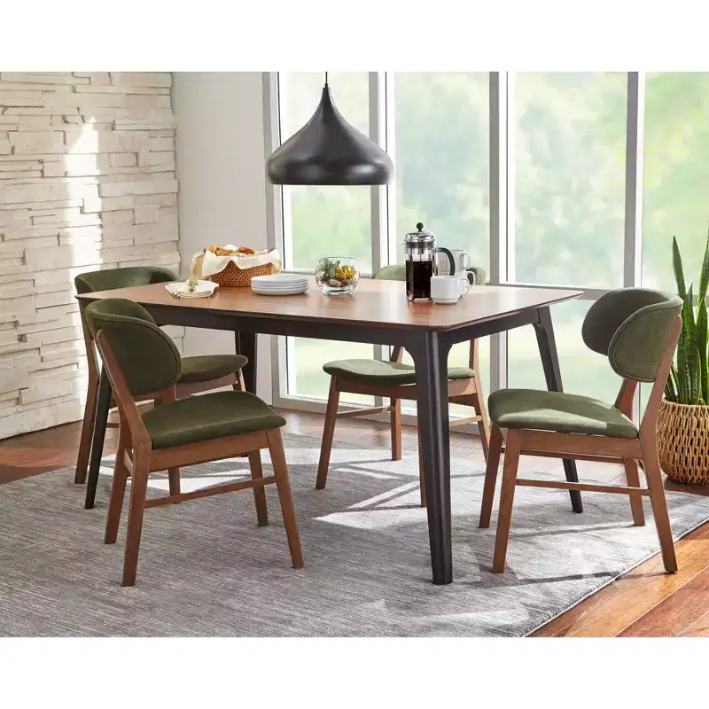 Lifestorey Rory Mid Century Modern Rectangular Dining Table Walnut/Black :MDF, Rubberwood Frame, Seats 4