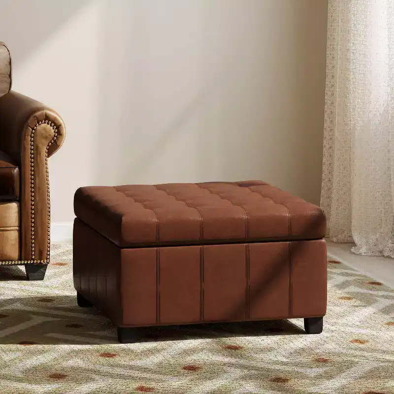 GDFStudio Rigby Contemporary Button Tufted Faux Leather Upholstered Storage Ottoman