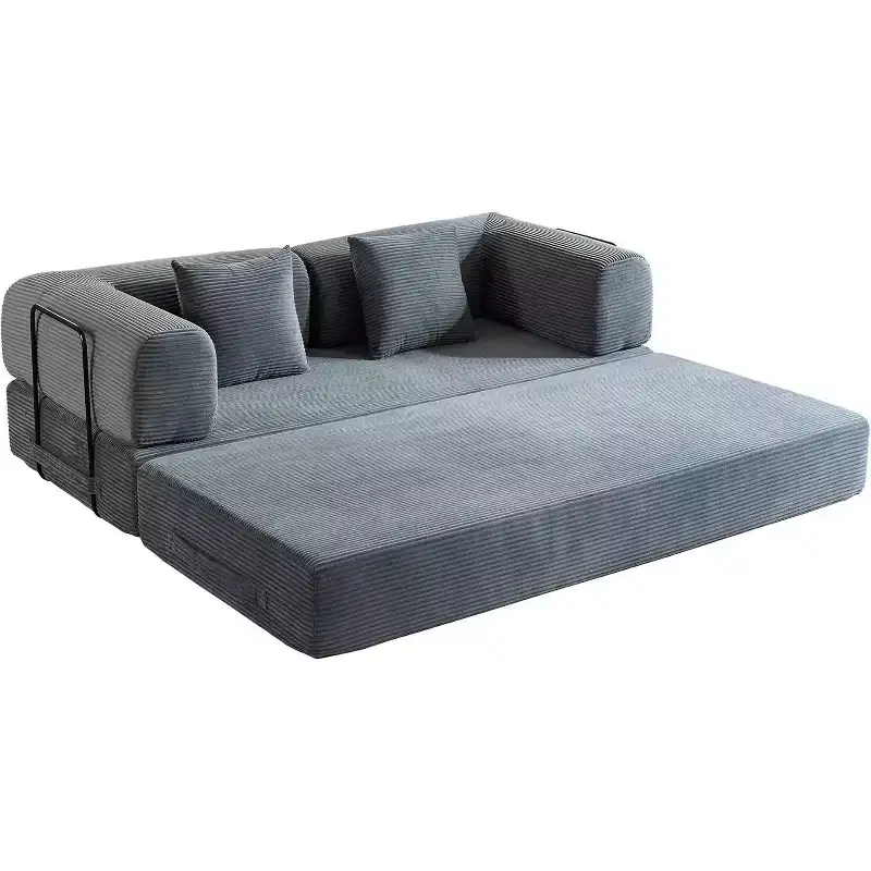 Convertible Sofa Bed Platform, with Cylindrical Pillow and Corduroy Foldable Mattress, Suitable for Living Room, Bedroom, Lounge, and Studio