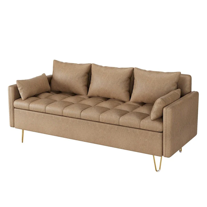 3-Seater Leather Sofa with Cushion, Couch for Living Room