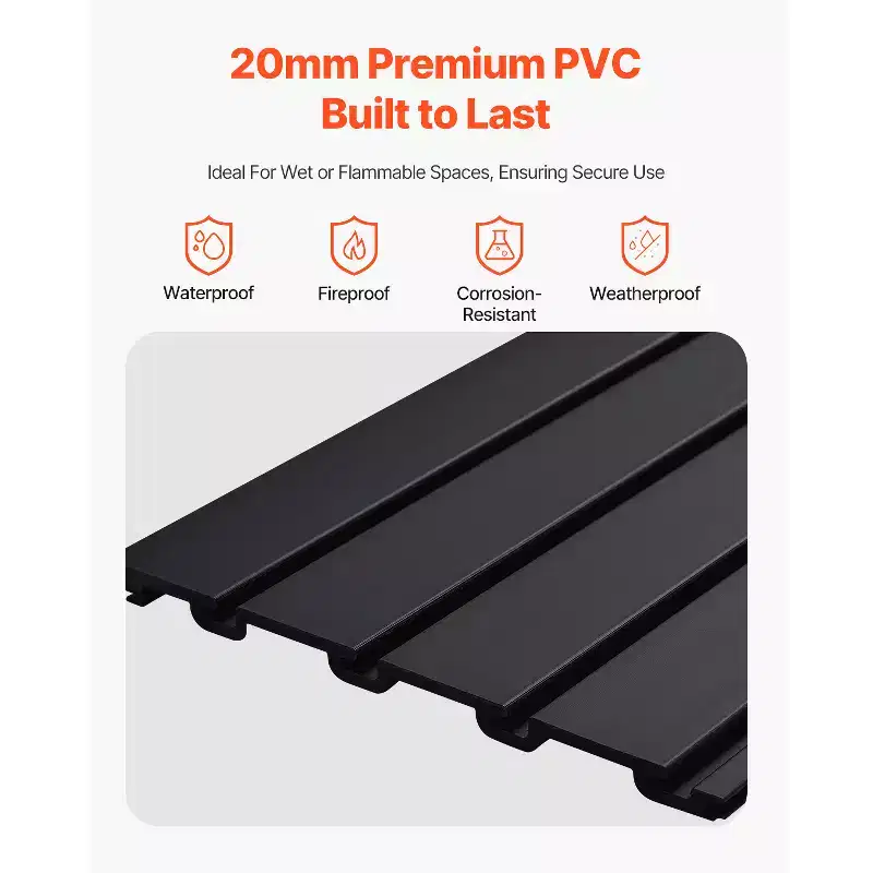 2x4 ft PVC Garage Slatwall Panel, Modular Adjustable Wall Organizer, Black, 300 lbs