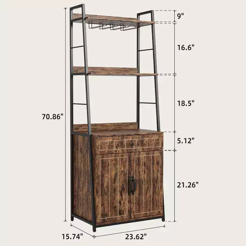 Bakers Rack with Drawer 70.8 Standing Baker Racks with Cabinet Microwave Stand Tall Bar Cabinet Industrial Kitchen Stand with Drawer