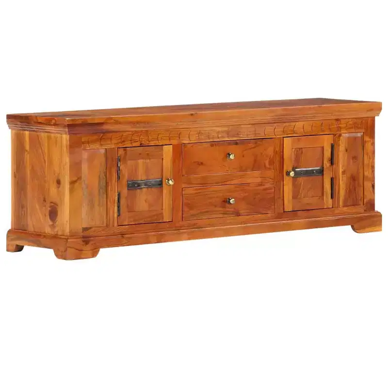TV Cabinet Honey Solid Acacia Wood with 2 Drawers & 2 Cupboards