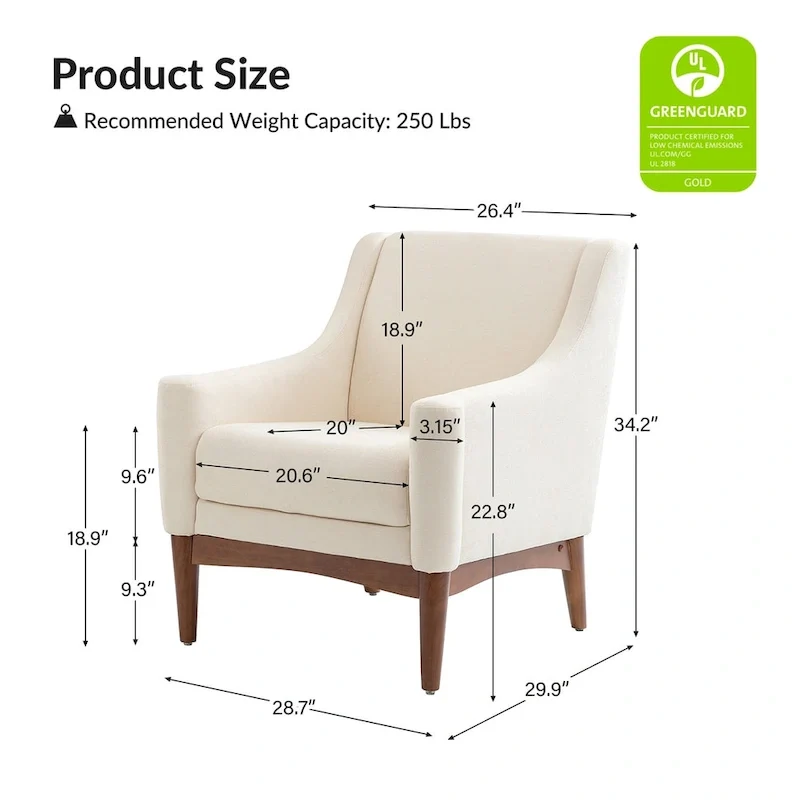 Francis Mid-century Modern Upholstered Armchair with Sloped Arms and Solid Wood Legs by HULALA HOME