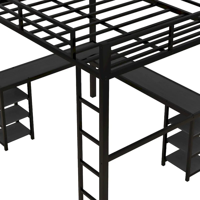Full Metal Loft Bed with Desk and Shelves