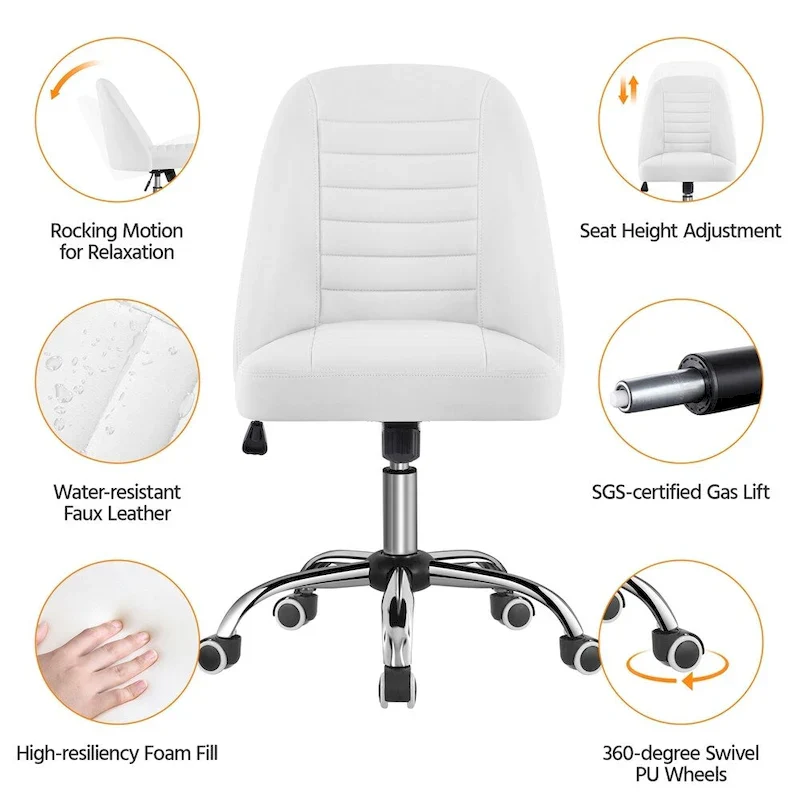 Faux Leather Mid-Back Tufted Armless Office Chair