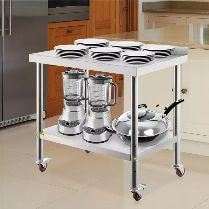 VEVOR Stainless Steel Prep Table, 30 x 24 x 35 Inch, 440lbs Load Capacity Heavy Duty Metal Worktable, Silver