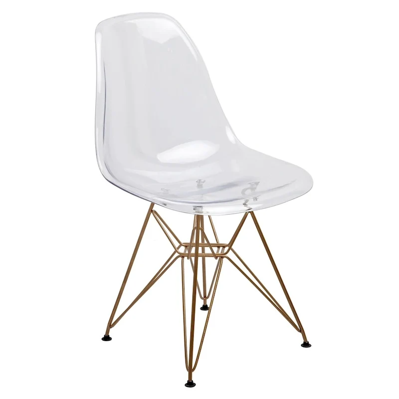 Clear Seat Gold Legs Armless Side Chair, Seats 1