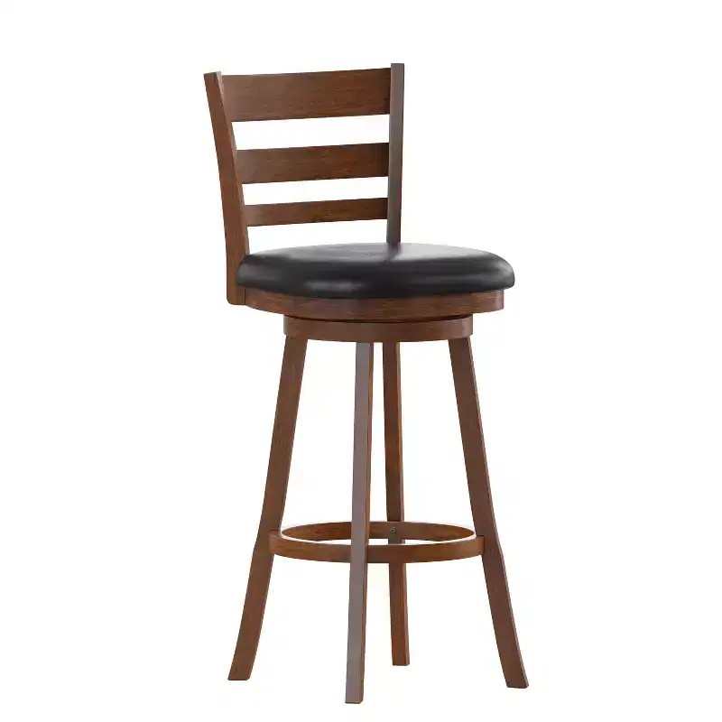 Wooden Ladderback Bar Height Dining Stool – Padded Swivel Seat, 360°, 300 lb Capacity
