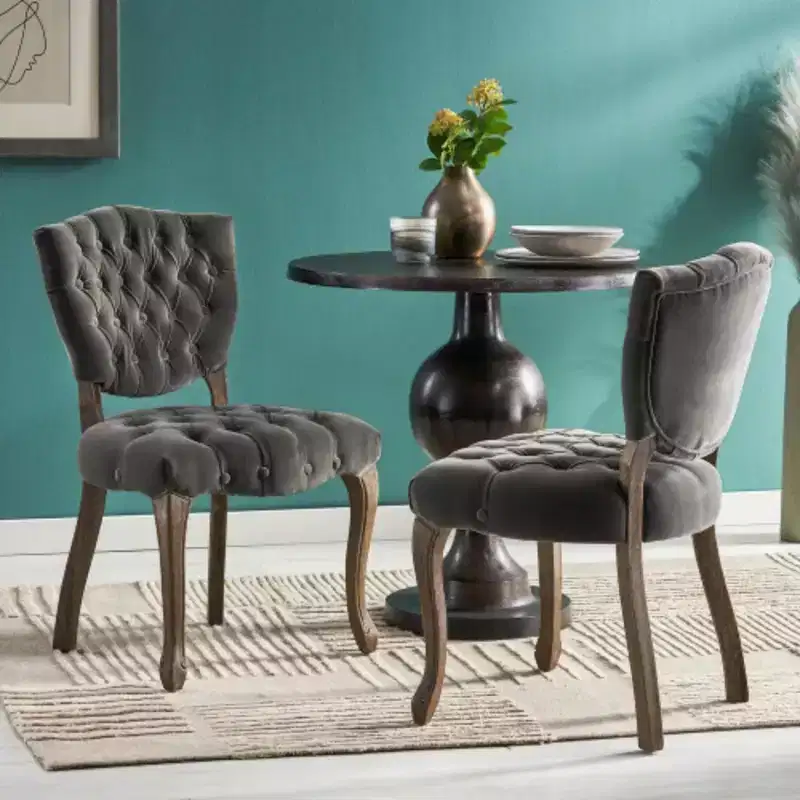 2 Sets of Weathered Charcoal Altay Velvet Tufted Chairs