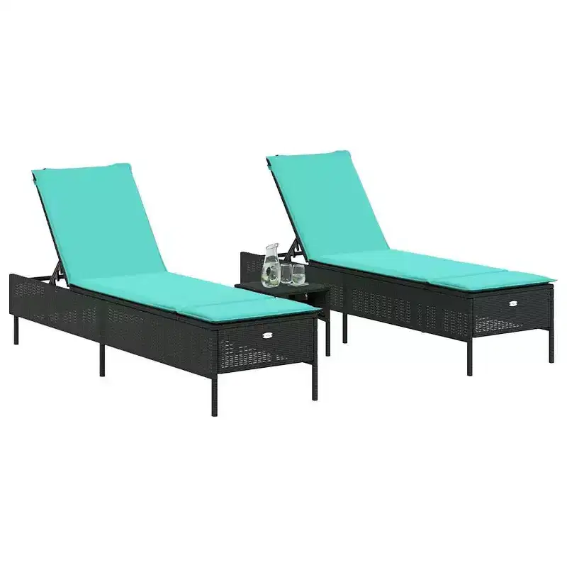 vidaXL Patio Sun Lounger Set PE rattan Extra Long Removable Covers